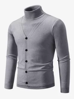 Men's Knitted Sweater Coat High Collar Button Plus Size Pullover