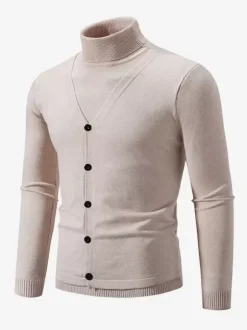 Men's Knitted Sweater Coat High Collar Button Plus Size Pullover
