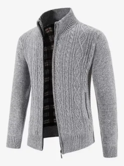 Men's Knitted Sweater High Collar Long Sleeve Cardigan Coat