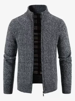 Men's Knitted Sweater High Collar Long Sleeve Cardigan Coat