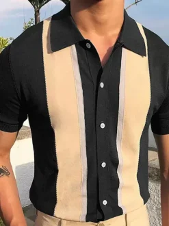 Men’s Lapel T-Shirt Single Breasted Knitted Short Sleeved Polo Shirt