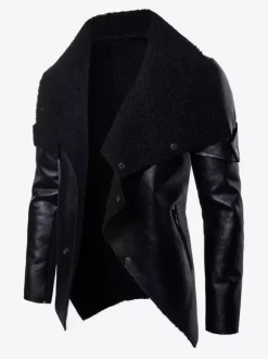 Men's Leather Jacket Irregular Faux Fur Collar Motorcycle Pu Leather Jacket