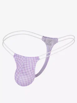 Men's Lingerie Underwear Sexy Panties Cyan Checkered Thong