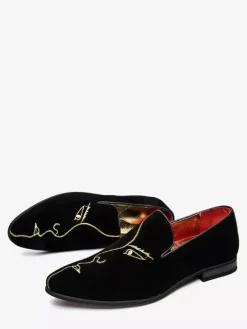 Mens Loafers Embroidery Suede Pointed Toe Moccasins Shoes Slip-on Low Heels Penny Shoes