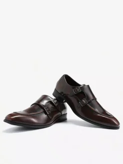 Mens Loafers Pointed Toe British Double Monk Shoe Men Business Formal Genuine Leather Shoes