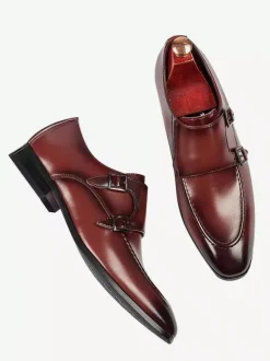 Mens Loafers Pointed Toe British Double Monk Shoe Men Business Formal Genuine Leather Shoes
