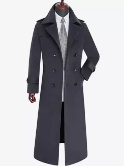 Men's Longline Coats Woolen Notched Lapel Collar Camel Slim Fit Overcoats