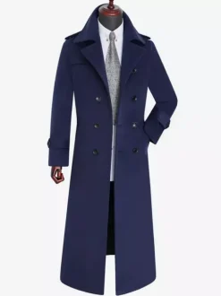Men's Longline Coats Woolen Notched Lapel Collar Camel Slim Fit Overcoats