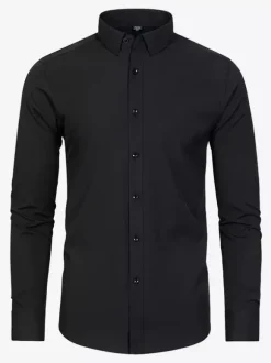 Men's Long-Sleeved Shirt Button Down Elastic Solid Color Tops