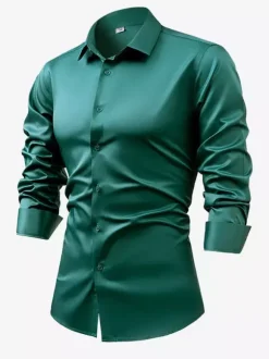 Men's Long-Sleeved Shirt Crystal Button Business Casual Slim Top