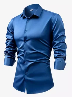 Men's Long-Sleeved Shirt Crystal Button Business Casual Slim Top