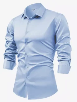 Men's Long-Sleeved Shirt Crystal Button Business Casual Slim Top