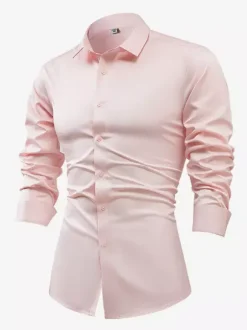 Men's Long-Sleeved Shirt Crystal Button Business Casual Slim Top
