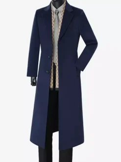 Men's Long Suit Coats Turn Down Collar Slim Fit Long Sleeve Single Breasted Overcoats