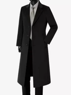 Men's Long Suit Coats Turn Down Collar Slim Fit Long Sleeve Single Breasted Overcoats