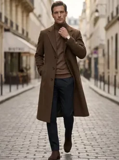 Men's Long Suit Coats Turn Down Collar Slim Fit Long Sleeve Single Breasted Overcoats