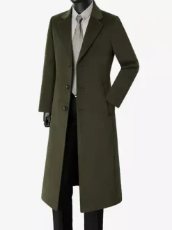 Men's Long Suit Coats Turn Down Collar Slim Fit Long Sleeve Single Breasted Overcoats