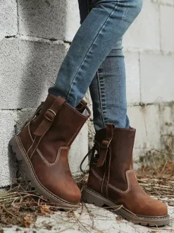 Men's Martin Slip On Classic Coffee Brown Retro Work Ankle Short Boots