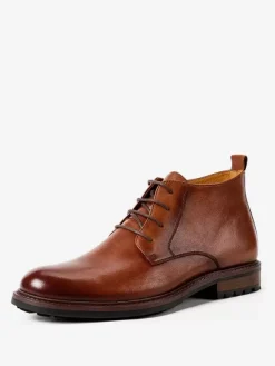 Men's Martin Work Boots Cowhide Chic Coffee Brown Ankle Boots