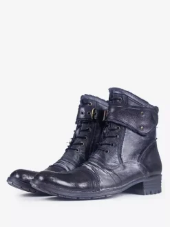Men's Martin Work Boots Cowhide Classic Black Short Lace Up Ankle Boots