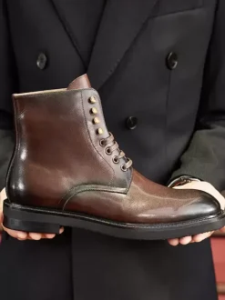 Men's Martin Work Boots Leather Brown Ankel Short Boots