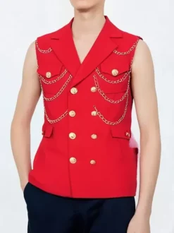 Men's Metal Chain Decorated Suit Vest Punk Rock Performance Stage Jacket