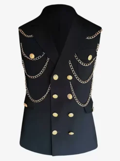 Men's Metal Chain Decorated Suit Vest Punk Rock Performance Stage Jacket
