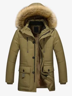 Men's Mid-Length Parka Coat Loose Cotton Coat Plus Size Hooded Winter Coat