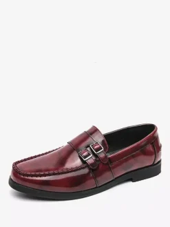 Men's Monk Loafers Comfortable Side Buckle Slip-On PU Leather Loafer Shoes