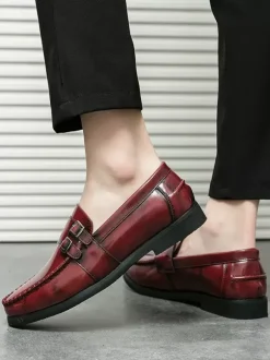 Men's Monk Loafers Comfortable Side Buckle Slip-On PU Leather Loafer Shoes