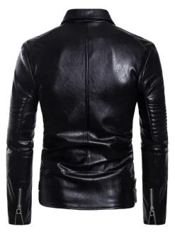 Men's Motorcycle Leather Jacket Asymmetrical Zip Slim Leather Jacket