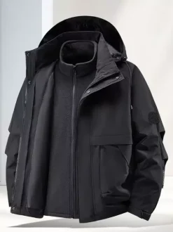 Men’s Outdoor Couple’s Jacket Detachable Hood Windproof And Waterproof 2 Piece Set