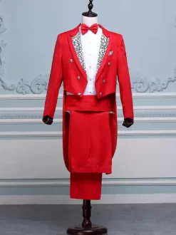 Men's Palace Long Sleeves Tuxedo Clothing Retro Performance Costumes Burgundy