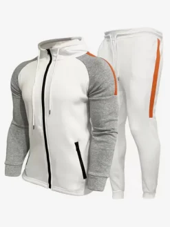 Men's Patchwork Cardigan Hooded Sweatshirt Casual Sports Suit