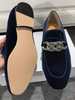 Mens Penny Loafer Prom Party Wedding Shoes Fashion Micro Suede Upper Chains Artwork Slip-On Shoes