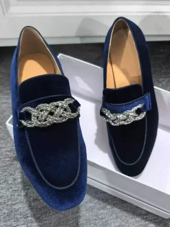 Mens Penny Loafer Prom Party Wedding Shoes Fashion Micro Suede Upper Chains Artwork Slip-On Shoes