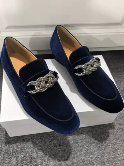 Mens Penny Loafer Prom Party Wedding Shoes Fashion Micro Suede Upper Chains Artwork Slip-On Shoes