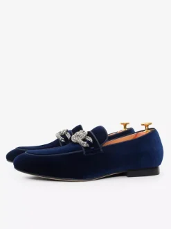 Mens Penny Loafer Prom Party Wedding Shoes Fashion Micro Suede Upper Chains Artwork Slip-On Shoes