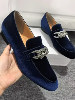 Mens Penny Loafer Prom Party Wedding Shoes Fashion Micro Suede Upper Chains Artwork Slip-On Shoes