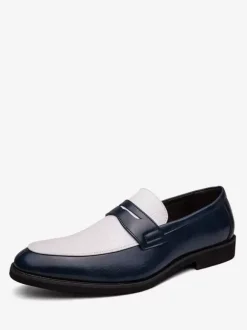 Men's Penny Loafers Blue Round Toe Slip-On Dress Groom Shoes