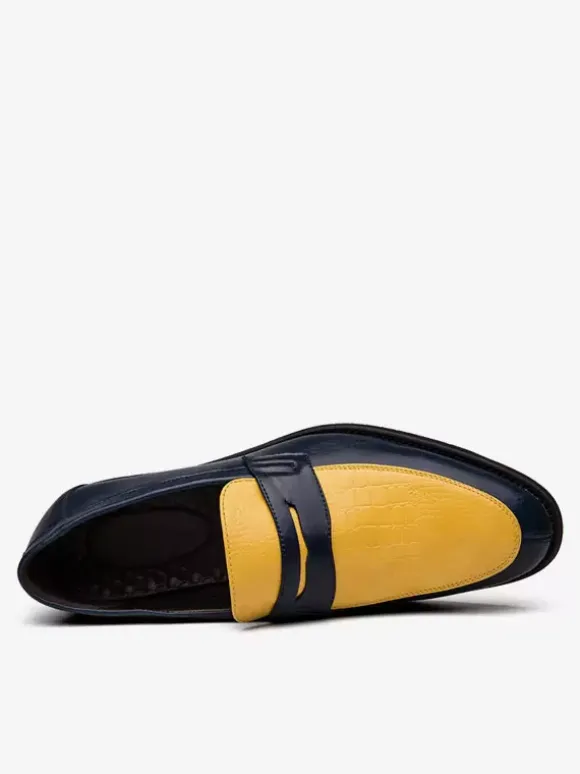 Men's Penny Loafers Blue Round Toe Slip-On Dress Groom Shoes