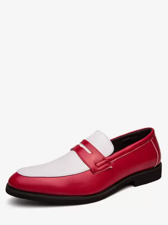 Men's Penny Loafers Blue Round Toe Slip-On Dress Groom Shoes