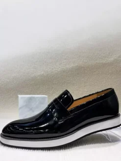 Mens Penny Loafers Chunky Sole Leather Slip-Ons Glossy Patent Finish Height-Increasing Dress Shoes