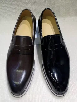 Mens Penny Loafers Chunky Sole Leather Slip-Ons Glossy Patent Finish Height-Increasing Dress Shoes