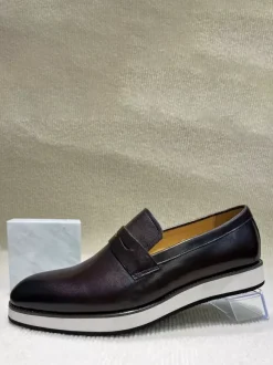 Mens Penny Loafers Chunky Sole Leather Slip-Ons Glossy Patent Finish Height-Increasing Dress Shoes