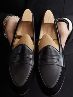 Mens Penny Loafer Shoes Artwork Round Toe Suede Leather Prom Wedding Shoes