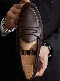 Mens Penny Loafer Shoes Artwork Round Toe Suede Leather Prom Wedding Shoes