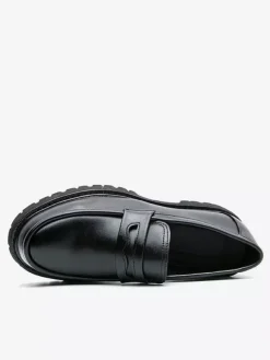 Mens Penny Loafers Leather Non Slip Platform Chunky Slip-On Penny Shoes Round Toe Lug Sole Casual Formal Shoes