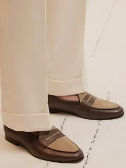 Mens Penny Loafer Slip-on Round Toe low heels Penny Shoes Brown Suede Leather Prom Wedding Shoes