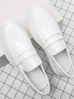 Mens Penny Loafers Patent Leather Platform Slip-on Wedding Shoes Low Top Comfortable Soft Sole Non-Slip Business Formal Shoes